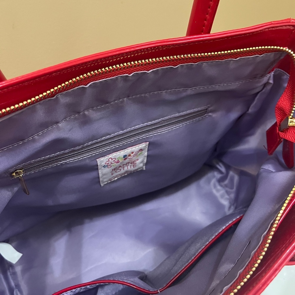 Jeanne Lottie Red Patent Tote Bag Glossy Handbag Top Handle Structured Satchel - Picture 6 of 9